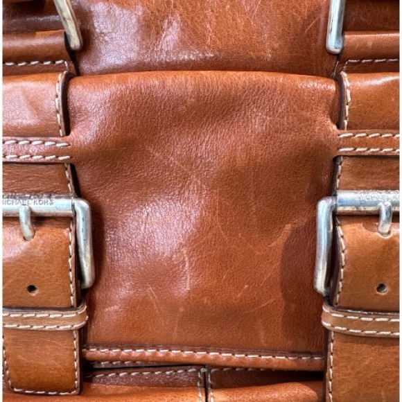 Vintage 90's Michael Kors Leather Tan Saddlebag with Silver Buckles - Picture 10 of 16